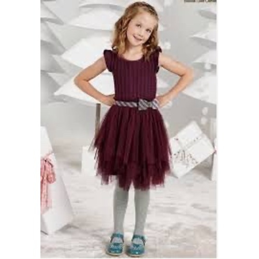Matilda Jane Girls Size 6 Purple Cable Knit Tulle Skirt Dress Plaid Bow Holiday